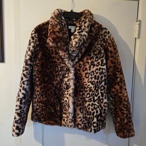 Plush Faux Fur Animal Print Teddy Jacket NWOT